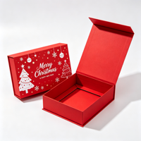 Boîte cadeau de Noël magnétique personnalisée de luxe, boîte d'emballage rigide en papier pliable avec ruban pour vin et bougies