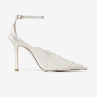 Escarpins de mariage sexy en dentelle blanche, talons aiguilles de 100 mm, en cuir véritable, sandales à lanières avec bride cheville, scintillantes, pour bal de promo, couleur ivoire