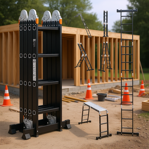 Plateforme de travail pliante, échelle de 15,5 pieds en alliage d'aluminium, hauteur réglable, capacité de charge de 500 kg, design industriel - Product Image 2