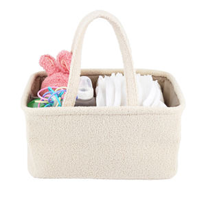 High Quality White Teddy Velvet Baby Diaper <strong>Bag</strong> Nursery Storage Caddy Mommy Carry <strong>Bag</strong> <strong>Nappy</strong> Toy <strong>Organiser</strong> for Newborn Essential - Product Image 1