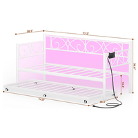 Lit d'appoint moderne pliable avec station de charge et lumières LED, canapé-lit portable en métal avec support à lattes en acier – Stock entrepôt