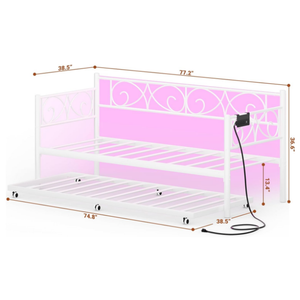 Moderna <span class=keywords><strong>Cama</strong></span> <span class=keywords><strong>Nido</strong></span> Doble Plegable con Estación de Carga, Luces LED y Soporte de Láminas de Acero para Sala de Estar/Dormitorios - Product Image 6