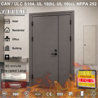 Porte en acier certifiée UL résistante au feu pendant 90 minutes, porte double asymétrique en métal ignifuge, porte de sortie d'urgence pour hôpital