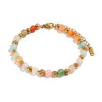 Bracelet à breloques en pierres naturelles multicolores, plaqué or 18 carats, en acier inoxydable, chaîne ajustable, bijoux pour femmes