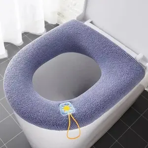 Bán buôn nhà vệ sinh chỗ ngồi Bìa dày closestool Mat dệt kim Ghế đệm có thể giặt o-hình dạng Pad CHẬU VỆ SINH bao gồm phụ kiện phòng tắm