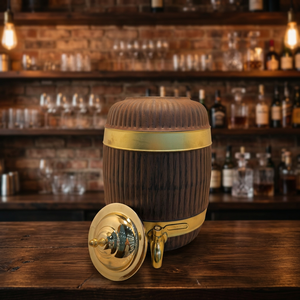 Distributeur d'eau en cuivre pur à grain de bois premium, réservoir de 11 L, forme de baril côtelé, Matka, étanche, en métal, pour camping, avec robinet - Product Image 2