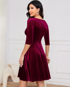 Elegante A-Line Midi Vestidos V-Neck Cotovelo Mangas Etiqueta Personalizada Doce Estilo Veludo Túnica para <span class=keywords><strong>Formal</strong></span> Cocktail Prom <span class=keywords><strong>Outfits</strong></span> - Product Image 2