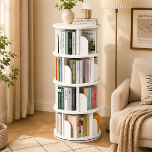360 °   Rak Buku Putar, Lemari Buku Berputar dengan Rak Terbuka, Rak Penyimpanan Hemat Ruang untuk Buku, Majalah, dan Dekorasi Rumah - Product Image 1