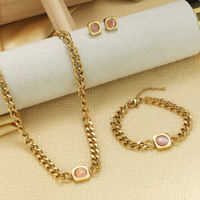 Nouvel ensemble de bijoux quatre pièces en acier inoxydable et zircon, plaqué or, pour femme, collier et boucles d'oreilles de fiançailles, inaltérable, pour mariage
