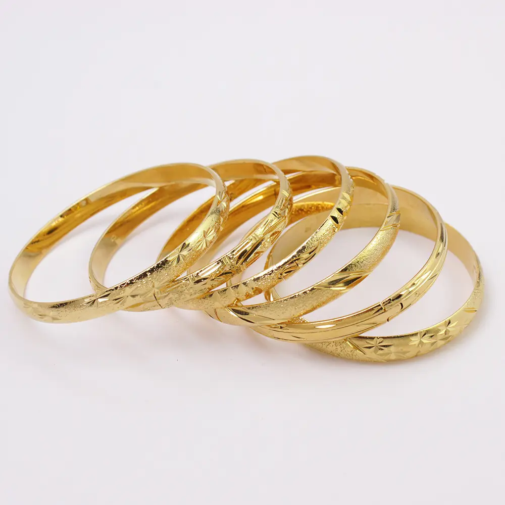 Fashion kualitas tinggi perhiasan emas 14k kuning Goldfill berlapis gelang bulat terukir gelang tertutup halus