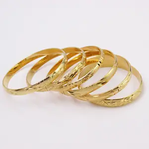 High Quality Fashion Gold Jewelry 14k Yellow Goldfill Plated Etched Circles Bangle Smooth Closed Bracelet