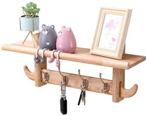 Factory Wholesale Classic Double Tier Wooden Wall <b>Mounted</b> Hangers Hooks Storage Rack Flexible Design for Bedrooms Living Rooms - Product Image 1