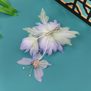 2026 Nuevo Original Tocado Hanfu de Seda Morado Hecho a Mano Estilo Antiguo con Flores, Accesorio Dulce para el Cabello con Flores Perforadas - Product Image 5