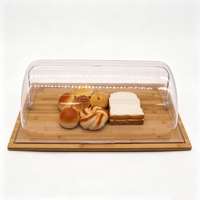 Plateau de service rectangulaire en bambou avec couvercle en plastique de qualité alimentaire, design nordique moderne, idéal pour le pain, les buffets et les aliments – Vente en gros