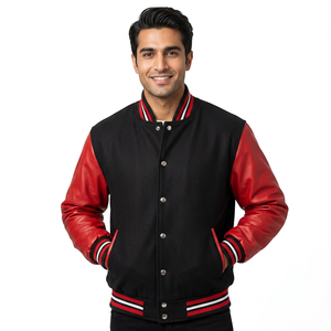 Baseball Sports Wears Varsity Jacket Letterman Black <b>Wool</b> Body and <b>Red</b> Leather Sleeve CollegeBaseballjacket for men - Product Image 1