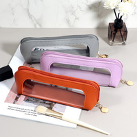 Luxe PU cuir porte-crayon Portable petite fermeture éclair crayon pochette Transparent PVC voyage cosmétique organisateur sac