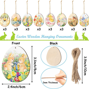 Decoración Vintage de Pascua, huevo de madera, conejo, pollo, colgante con punto de cuerda para agregar ambiente de fiesta de Pascua, artesanías de madera para paredes - Product Image 3