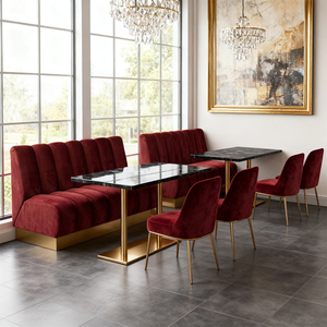 Canapé Rouge Contemporain en Velours et Bois pour Restaurant, Café, Salon, Hôtel, Bar et Intérieur Commercial - Product Image 1