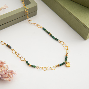 Collar con Colgante de Piedra Natural Verde, Acero Inoxidable con Baño de Oro de 18K, Joyería para Regalo - Product Image 2