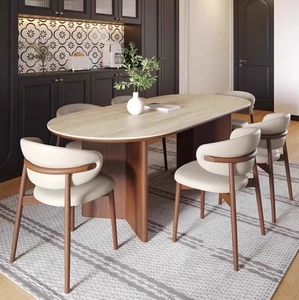 Mới Đến Đồ Nội Thất Sang Trọng Đá Bàn Ăn Hình Chữ Nhật Chịu Nhiệt Bàn Ăn Đặt Gỗ Sồi Rắn Bàn Gỗ - Product Image 3