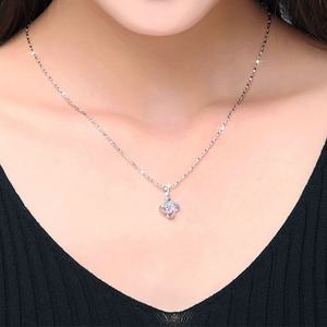 Collier chaîne à maillons en argent sterling tendance et élégant pour femmes, forme pétales, zircon avec placage rhodium - Product Image 3