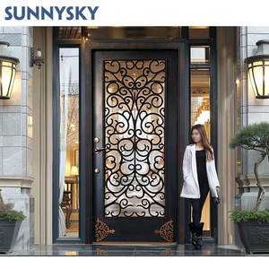 Sunnysky phong cách Pháp lối vào nhà rèn đôi sắt kính phía trước hiện đại đúc an ninh rèn cửa - Product Image 5
