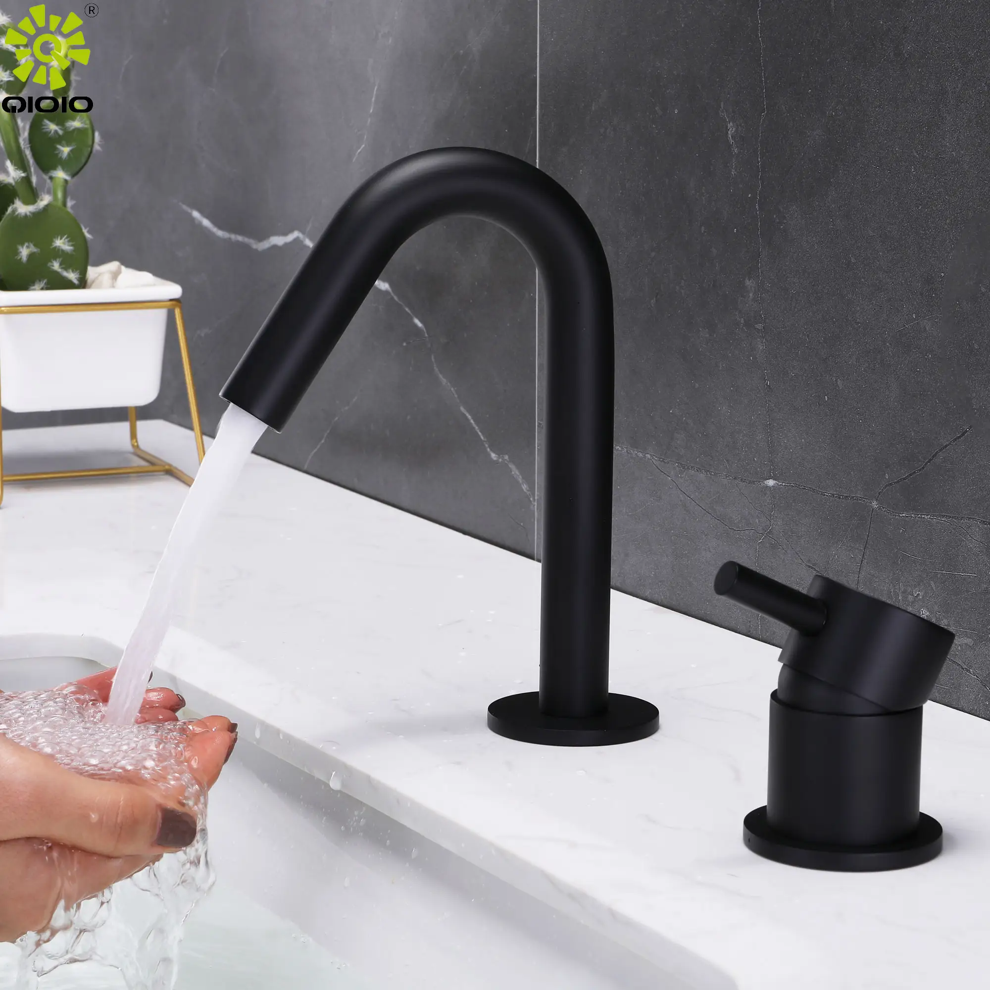 Keran Kamar Mandi Modern 304SS Brushed Matt Black Basin Faucet Kamar Mandi Deck Mounted Basin Tap Mixer Faucet