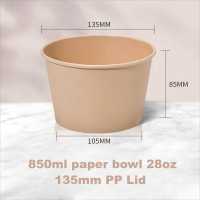 ECOS32OZ Bol à soupe rond en papier de riz jetable imprimé personnalisé Tasse à emporter Conteneur à salade en papier kraft Bol à pâtes ramen avec couvercle