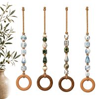Porte-serviettes décoratif imperméable à perles, crochet en bois de type anneau, support mural rustique multifonctionnel pour serviettes de toilette pour salle de bain