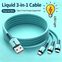 Este cable de carga 3 en 1 es compatible con teléfonos inteligentes Android, iPhone y tipo C. Hecho de material de silicona líquida