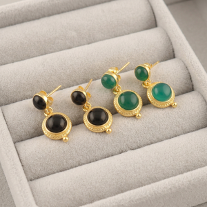 Pendientes de Moda para Mujer con Ónix Verde y Ónix Negro, Chapados en Oro de 18k, Diseño de Marco Collet, Pendientes con Doble Gema - Product Image 4