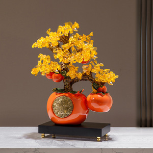 Adorno de Árbol de Dinero de Cristal con Base de Caqui, Decoración de la Fortuna China para Sala de Estar u Oficina, Regalo de Inauguración - Product Image 1