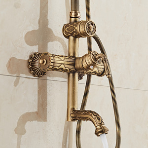 Ensemble <span class=keywords><strong>de</strong></span> <span class=keywords><strong>douche</strong></span> rétro européen en laiton tout en laiton eau froide et chaude antique sculpté pommeau <span class=keywords><strong>de</strong></span> <span class=keywords><strong>douche</strong></span> <span class=keywords><strong>mitigeur</strong></span> fini brossé - Product Image 5