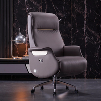 Chaise de bureau exécutive moderne en cuir véritable, repose-pieds automatique, pivotant électrique, ergonomique, réglable pour usage commercial