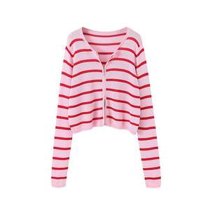 Cárdigan de Punto a Rayas Runqi N8641 para Mujer, Talla Grande, Manga Larga, Diseño Delgado con Cierre de Cremallera en Color Contrastante, Chaqueta de Moda - Product Image 3