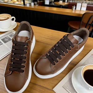 Mocassins en cuir lisse avec lacets contrastants, semelle épaisse en caoutchouc, chaussures de sport décontractées pour hommes, style tendance - Product Image 2