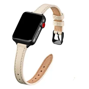 Yamears pulseira de relógio de couro legítimo, pulseira slim para apple watch 41mm/45mm, pulseira de couro para iwatch todos os modelos 2022