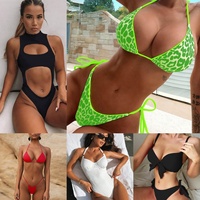 Maillot de bain bikini classique pour femme, fait main, de qualité supérieure, avec design scintillant néon, bas brésilien, col en V, ensemble 3 pièces