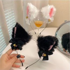 Katzenohren Schleife Stirnband Halskette Cosplay Hasenohren Plüsch Glocke Haarband Damen Mädchen Maskerade Party Kopfschmuck Haaraccessoires - Product Image 4