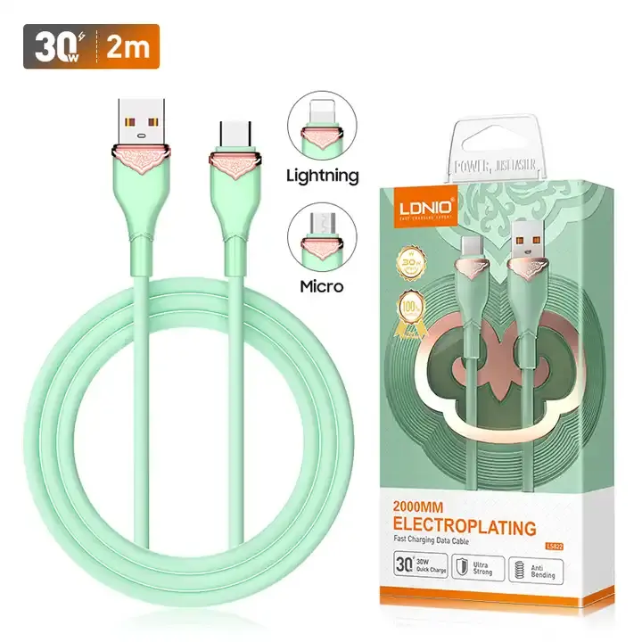 Ldnio Ls822 Fabriek Goedkope 30W Usb Slimme Mobiele Oplaadgegevenskabels Overdracht Snel Opladen 2 In 1 Multifunctionele Kabel