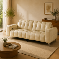 Canapé d'angle moderne en cuir véritable beige à deux places avec fonction inclinable électrique et rembourrage en éponge, idéal pour appartements et hôtels