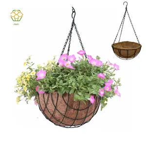China factory Wholesale flat CoCo liner 8 inch square metal hanging baskets with coconut coir liner pot