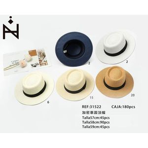 Cappello di paglia con cristalli e nastro, 57-58-59 cm, a tesa larga, per protezione solare estiva da spiaggia - Product Image 1