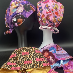 <strong>Women</strong> Scrub <strong>Caps</strong> Surgical <strong>Caps</strong> with Buttons Working Adjustable Sweatband Bouffant Hats Cartoon - Product Image 1