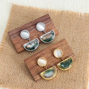 Swirling Green Design Resin & <b>Opal</b> <b>Earrings</b> for Women | 18K PVD Gold Stainless Steel | Waterproof, Hypoallergenic & Non-Fading - Product Image 4