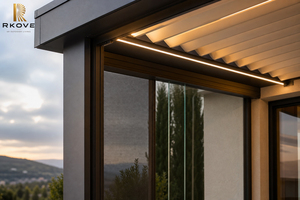 Pérgola Híbrida de Pared de 4x7m con Paneles de Vidrio + 2 Mallas Mosquiteras - Terraza de Comedor con Protección de Privacidad y Contra la Intemperie RK-C2 - Product Image 2