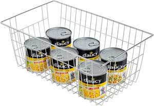 Paniers de rangement pour congélateur, adaptés aux armoires de cuisine, garde-manger, grands paniers de rangement en fil métallique, avec poignées - chromés, lot de 2 - Product Image 4
