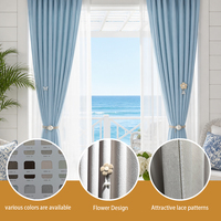 Rideaux Modern Wave Imperméables 100% Occultants en Chenille avec Ruban et Boule Florale, Plis Français pour Salon, Chambre, Appartement, Projet