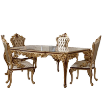 Meubles de salle à manger de luxe italiens, style européen, table et chaises de salle à manger en bois massif sculpté, design moderne, feuille d'or