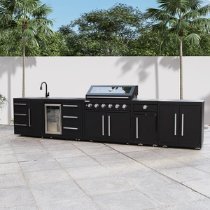 خزائن مطبخ خارجية من الفولاذ المقاوم للصدأ من BAINENG مع ثلاجة زجاجية صغيرة وإضاءة LED، خزائن وإكسسوارات مطبخ خارجية - Product Image 1